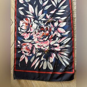 Vintage Signed JIM RENOIR Scarf 17" x 67” Rectangle Floral White Blue Red Italy